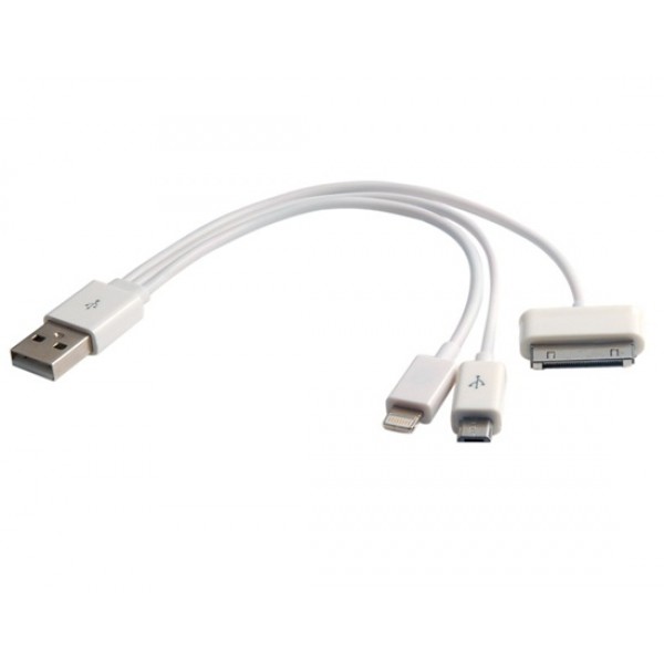 20 cm 1 to 3 Charge Cord for Apple Products (White)