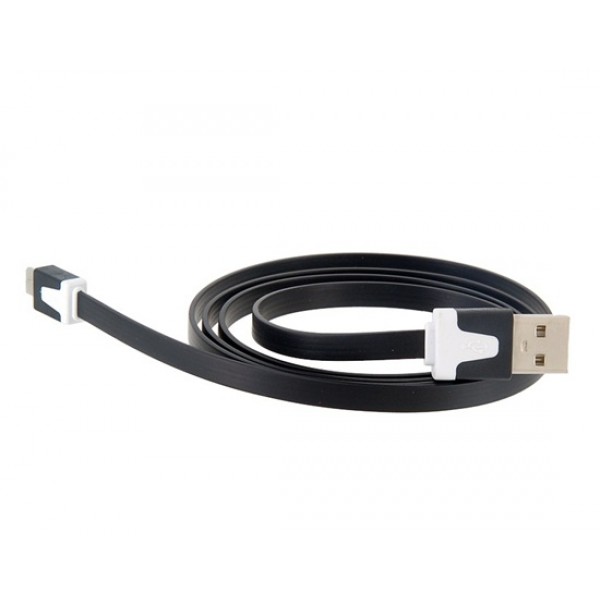 Wide Flat Data Transmission & Charging Cable for Samsung, HTC, Moto, Nokia Micro USB Interface Cell Phones (Black)