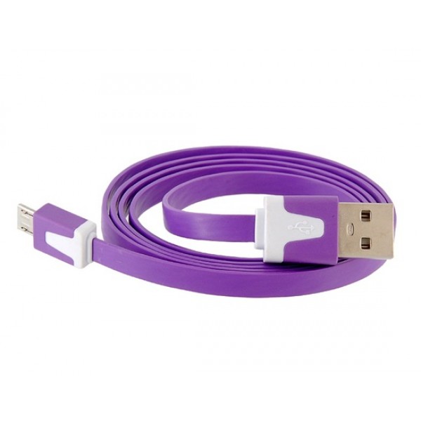 Wide Flat Data Transmission & Charging Cable for Samsung, HTC, Moto, Nokia Micro USB Interface Cell Phones (Purple)