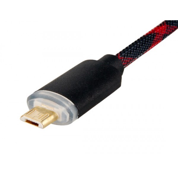 3281C 1M LED Colorful Flashing Micro USB to USB2.0 Charging Data Knit Cable (Black)