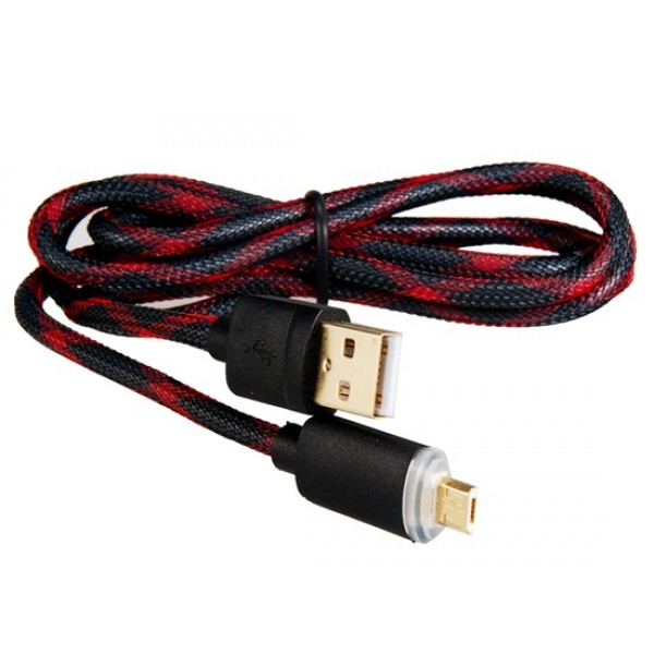 3281C 1M LED Colorful Flashing Micro USB to USB2.0 Charging Data Knit Cable (Black)